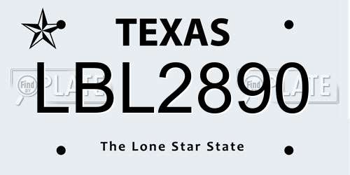 LBL2890 Texas License Plate