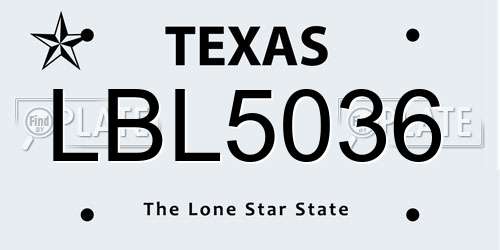 LBL5036 Texas License Plate