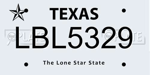 LBL5329 Texas License Plate