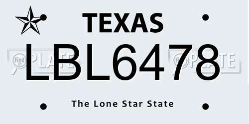 LBL6478 Texas License Plate