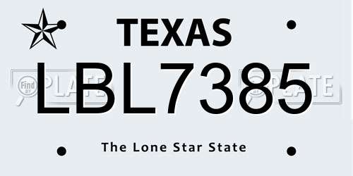 LBL7385 Texas License Plate