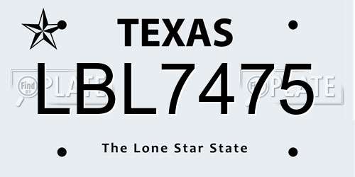 LBL7475 Texas License Plate