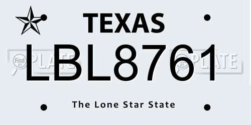 LBL8761 Texas License Plate