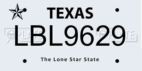 LBL9629 Texas License Plate