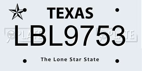 LBL9753 Texas License Plate