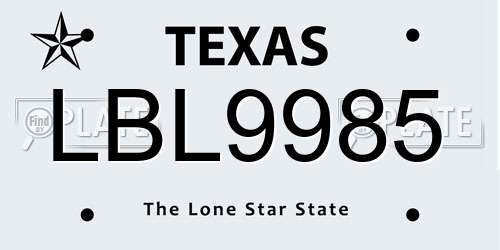 LBL9985 Texas License Plate