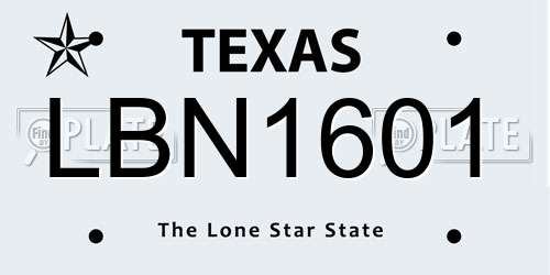 LBN1601 Texas License Plate