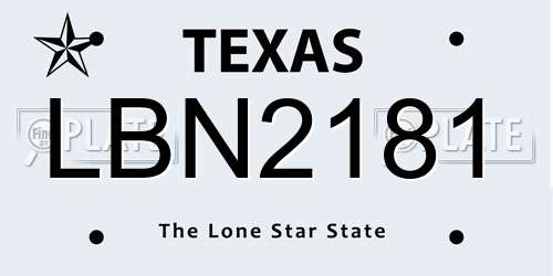 LBN2181 Texas License Plate