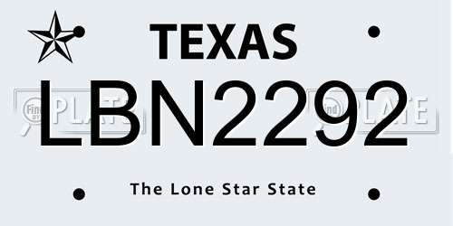 LBN2292 Texas License Plate