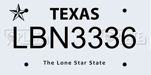 LBN3336 Texas License Plate