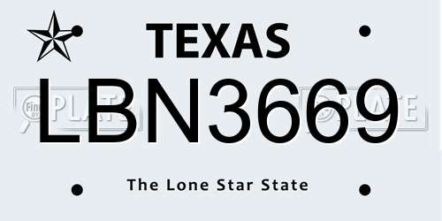 LBN3669 Texas License Plate