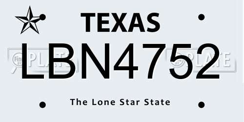 LBN4752 Texas License Plate