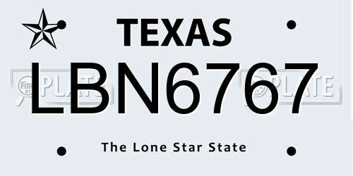 LBN6767 Texas License Plate