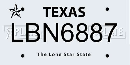 LBN6887 Texas License Plate