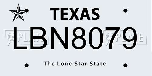 LBN8079 Texas License Plate
