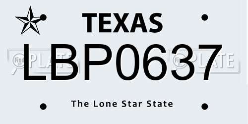 LBP0637 Texas License Plate