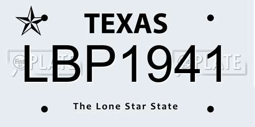 LBP1941 Texas License Plate