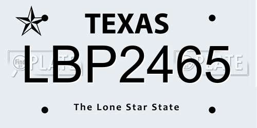 LBP2465 Texas License Plate