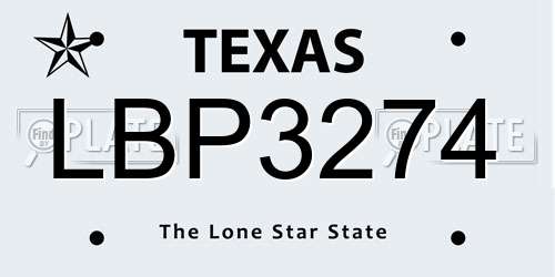 LBP3274 Texas License Plate