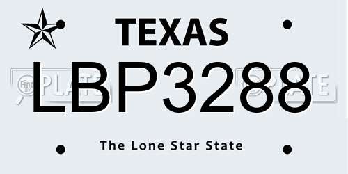 LBP3288 Texas License Plate