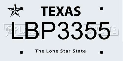 LBP3355 Texas License Plate
