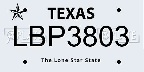 LBP3803 Texas License Plate