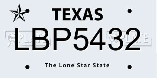 LBP5432 Texas License Plate