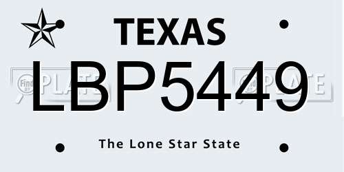 LBP5449 Texas License Plate