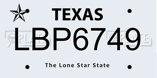 LBP6749 Texas License Plate