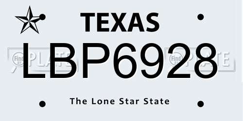 LBP6928 Texas License Plate