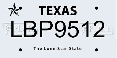 LBP9512 Texas License Plate