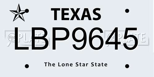 LBP9645 Texas License Plate