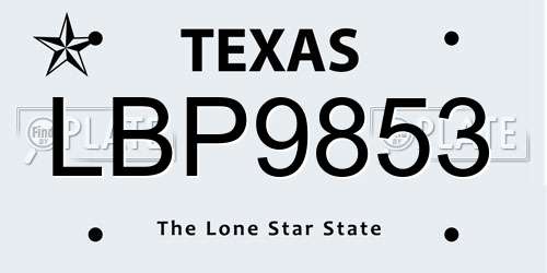 LBP9853 Texas License Plate