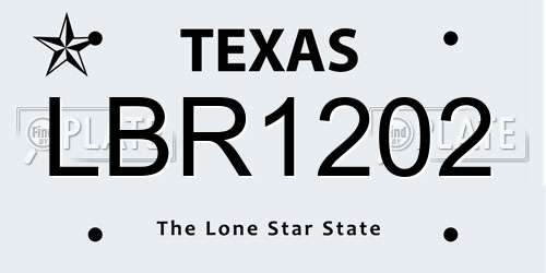 LBR1202 Texas License Plate