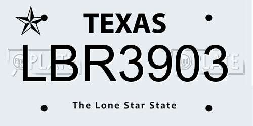 LBR3903 Texas License Plate