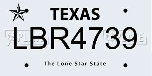 LBR4739 Texas License Plate