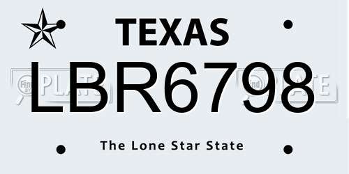LBR6798 Texas License Plate