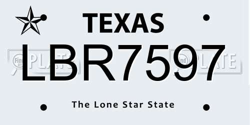 LBR7597 Texas License Plate