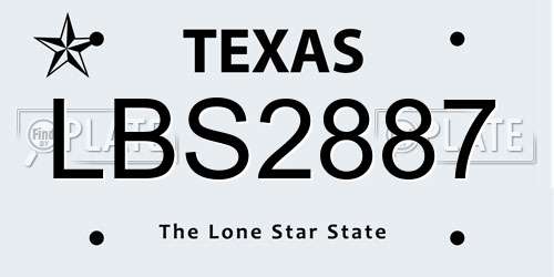 LBS2887 Texas License Plate