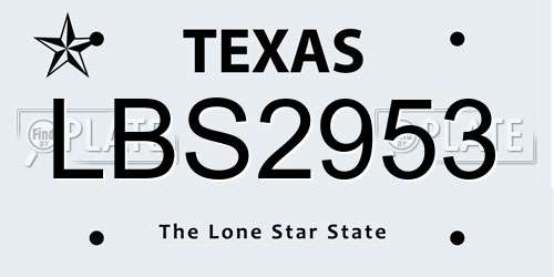 LBS2953 Texas License Plate