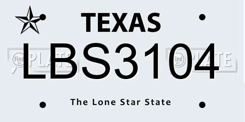 LBS3104 Texas License Plate