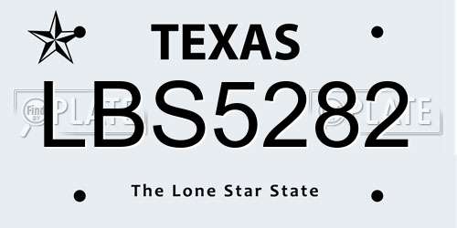 LBS5282 Texas License Plate