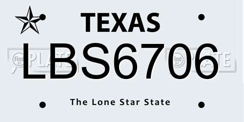 LBS6706 Texas License Plate