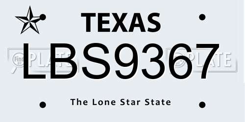 LBS9367 Texas License Plate