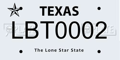 LBT0002 Texas License Plate