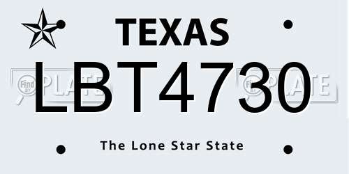 LBT4730 Texas License Plate