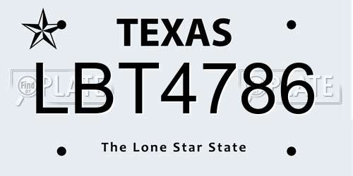 LBT4786 Texas License Plate