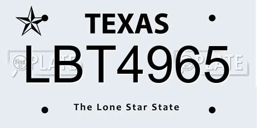LBT4965 Texas License Plate