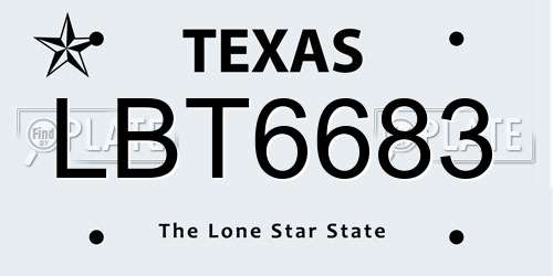 LBT6683 Texas License Plate