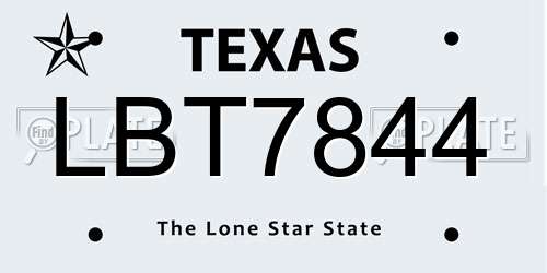 LBT7844 Texas License Plate